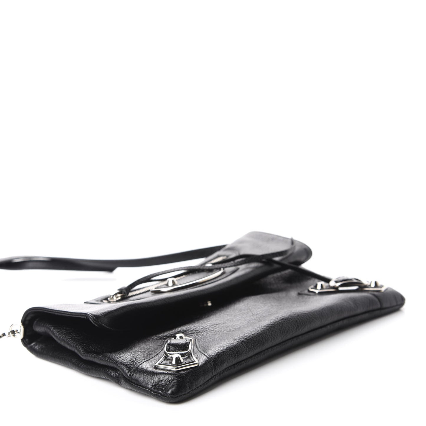 Chevre Silver Metallic Edge Hardware Envelope Clutch Black