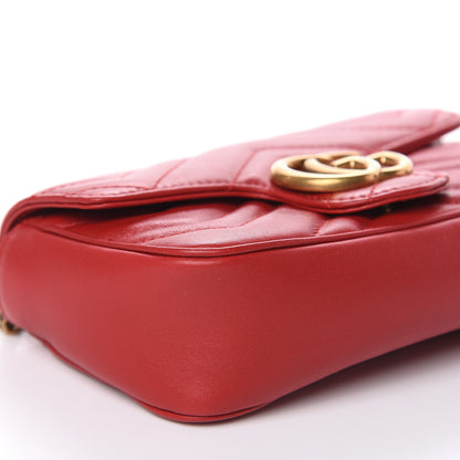 Gucci Calfskin Matelasse Super Mini GG Marmont Shoulder Bag Hibiscus Red 8 of 10