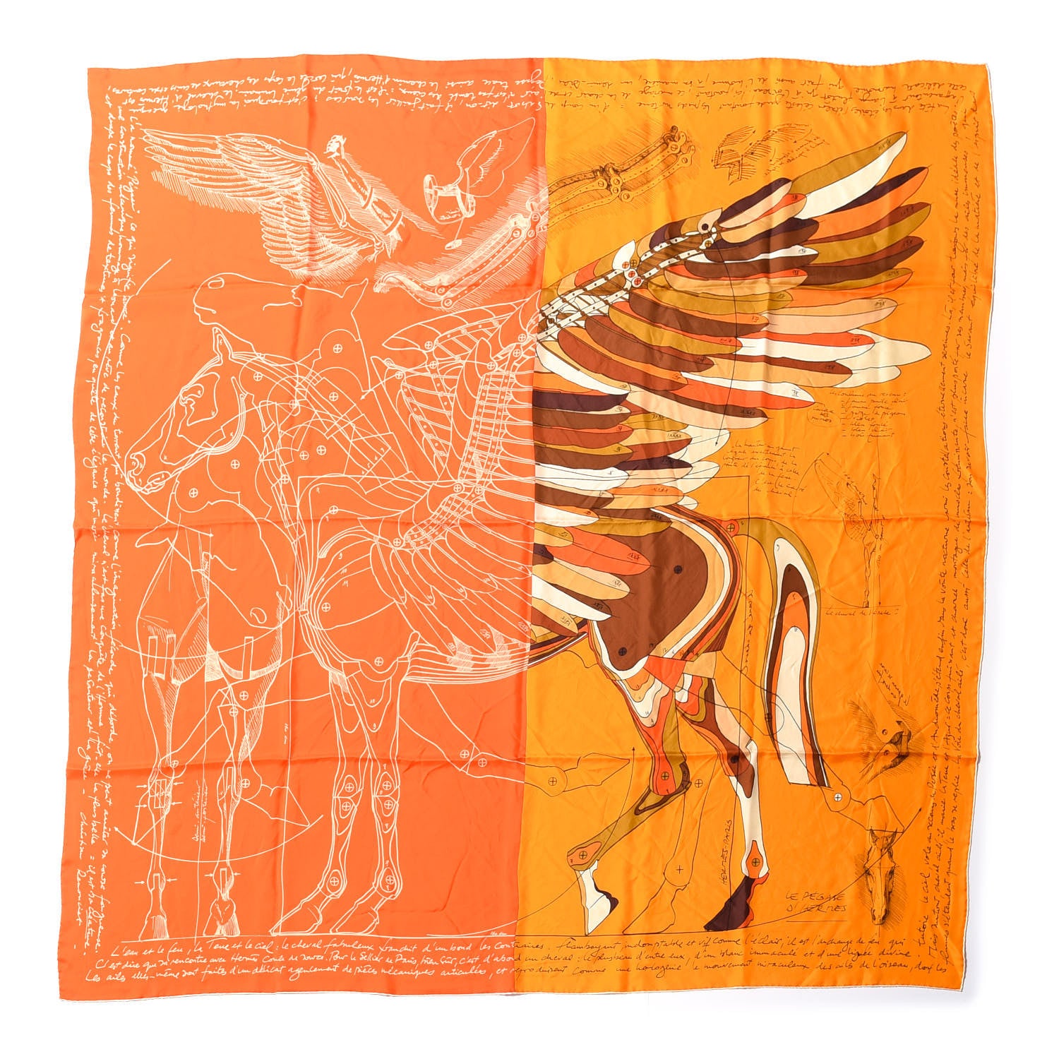 Hermes Silk Twill Le Pegase D Hermes Giant Scarf 140 Orange Soleil Brun 1 of 5