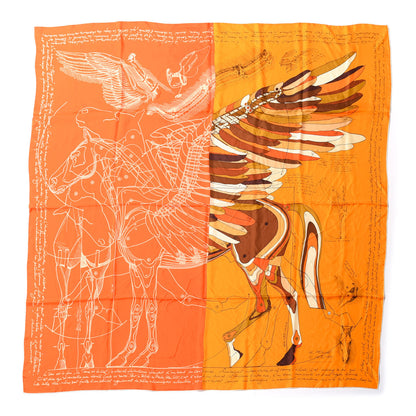Hermes Silk Twill Le Pegase D Hermes Giant Scarf 140 Orange Soleil Brun 1 of 5