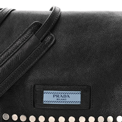 Prada Glace Calfskin Studded Etiquette Flap Black 8 of 10