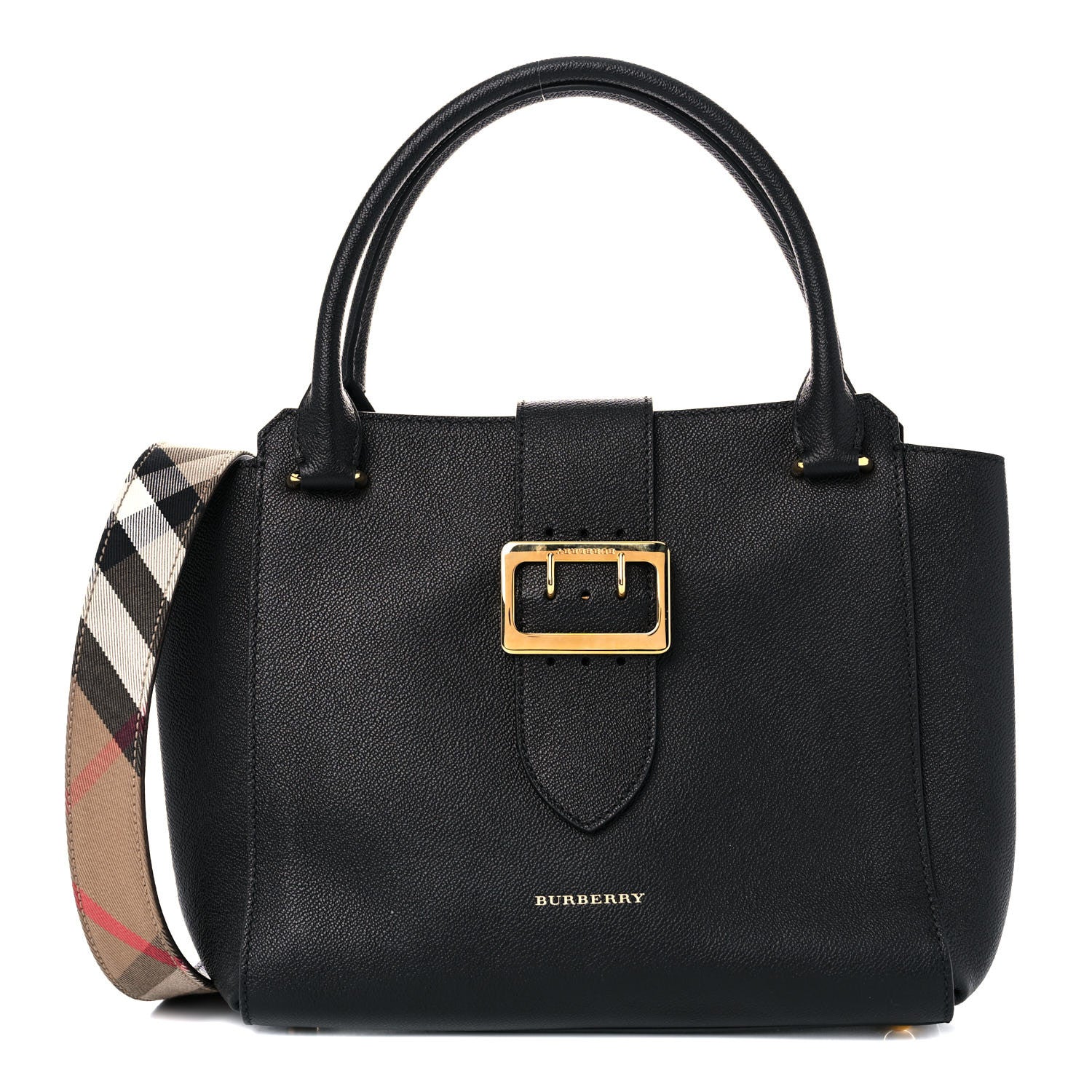 Burberry Soft Grain Calfskin Medium Buckle Tote Black 1 of 10