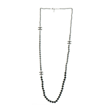 Chanel Ruthenium Graduated Bead Crystal CC Long Necklace Black Grey 2 of 3