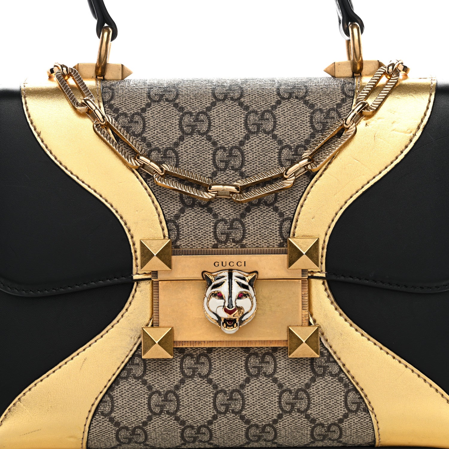 Gucci GG Supreme Monogram Small Osiride Top Handle Bag Black Gold 12 of 14