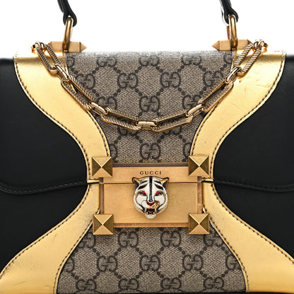 Gucci GG Supreme Monogram Small Osiride Top Handle Bag Black Gold 12 of 14