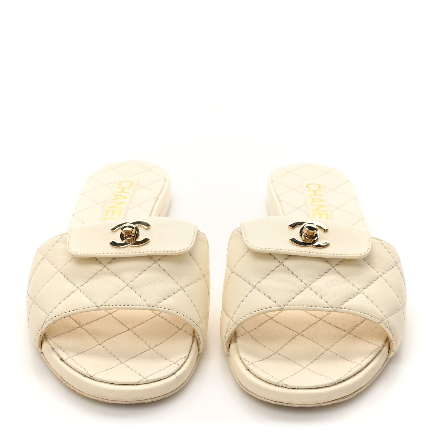 Lambskin Quilted CC Turnlock Sandals 36 Ivory