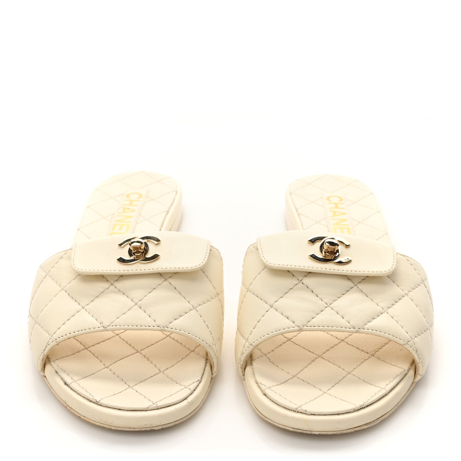 Chanel Lambskin Quilted CC Turnlock Sandals 36 Ivory 3 of 13