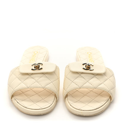 Chanel Lambskin Quilted CC Turnlock Sandals 36 Ivory 3 of 13