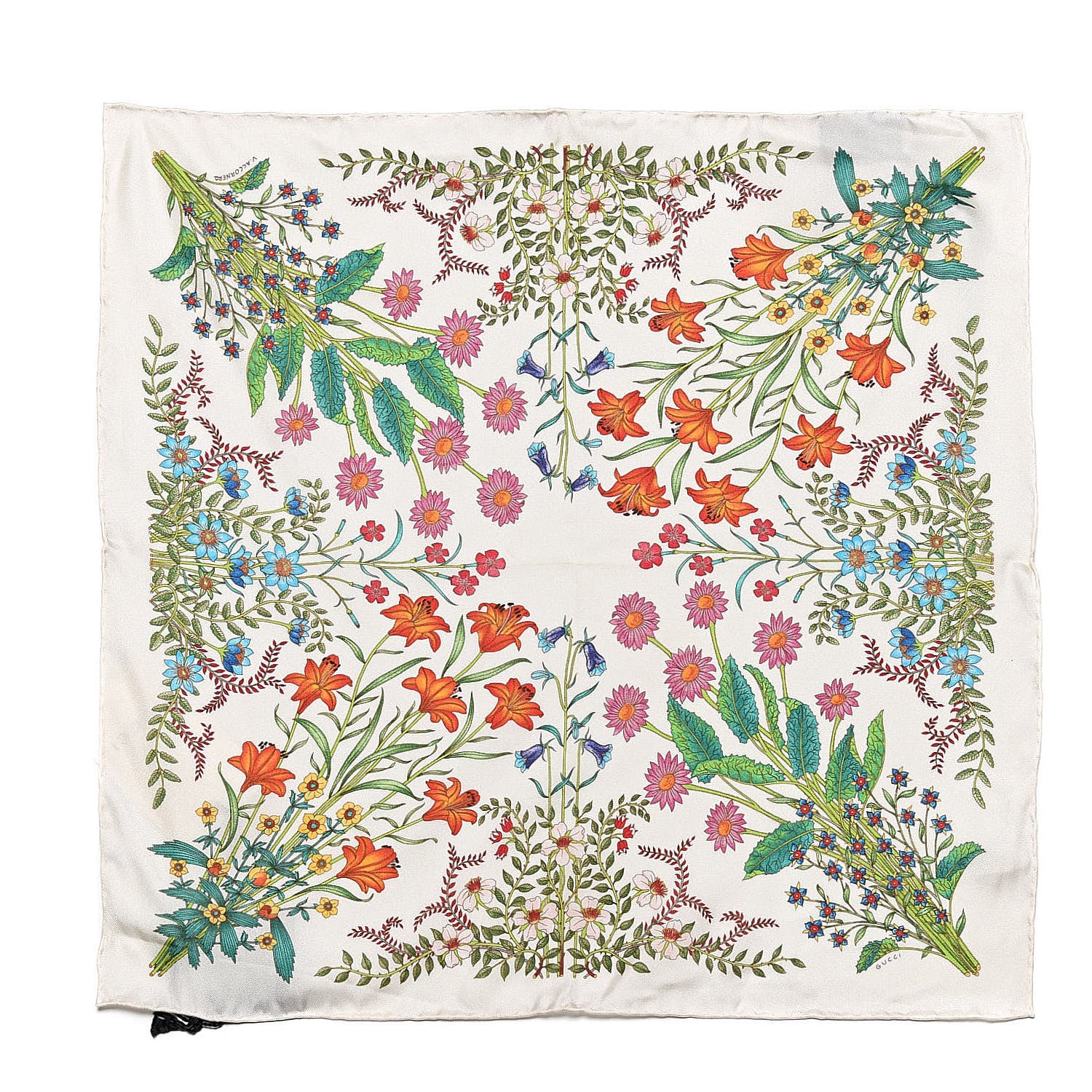 Gucci Silk Twill Nuovoflora Square Handkerchief Ivory Blue 1 of 4