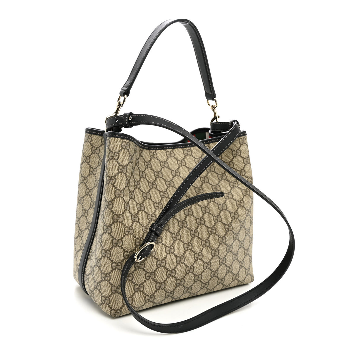 Gucci GG Supreme Monogram Medium Emblem Bucket Bag Beige Dark Brown Black 3 of 9