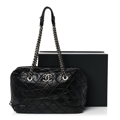Chanel Aged Calfskin Quilted Large Secret Tag Bowling Bag Black 12 of 12