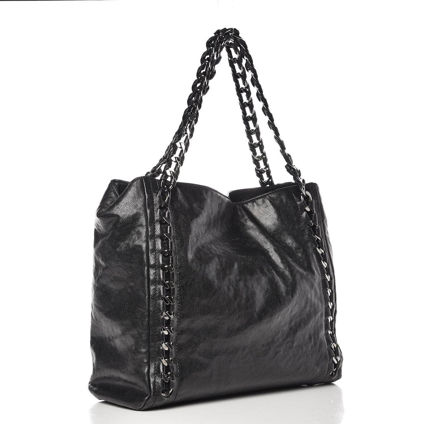 Glazed Caviar Modern Chain Tote Black