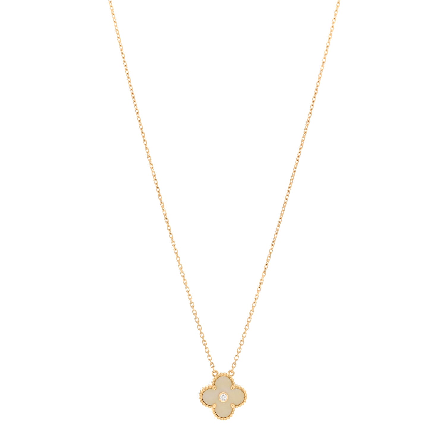 Van Cleef & Arpels 18K Yellow Gold Diamond Yellow Mother of Pearl Vintage Alhambra Pendant Necklace 1 of 5