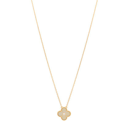 Van Cleef & Arpels 18K Yellow Gold Diamond Yellow Mother of Pearl Vintage Alhambra Pendant Necklace 1 of 5
