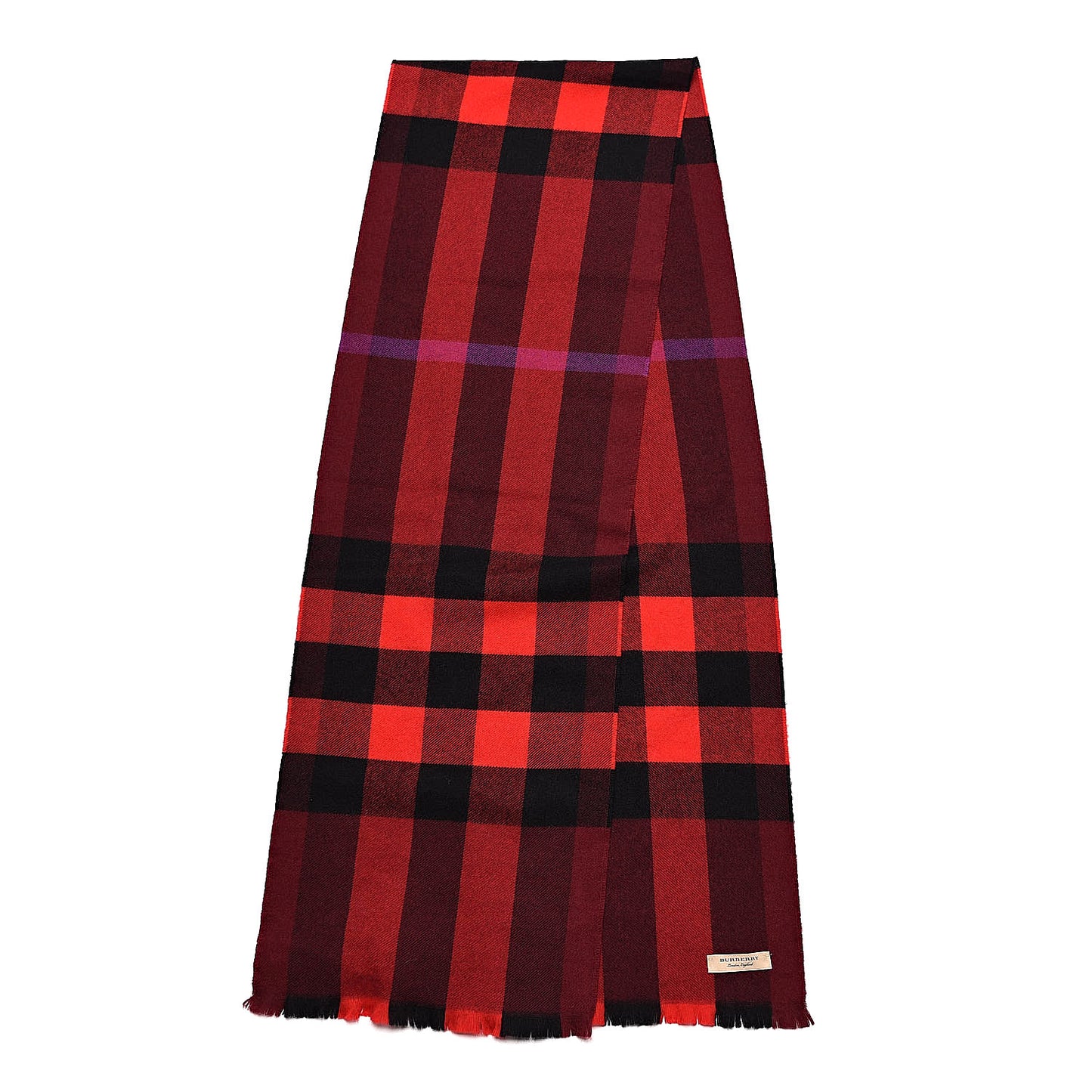 Wool Cashmere Giant Exploded Check Fringe Scarf Claret