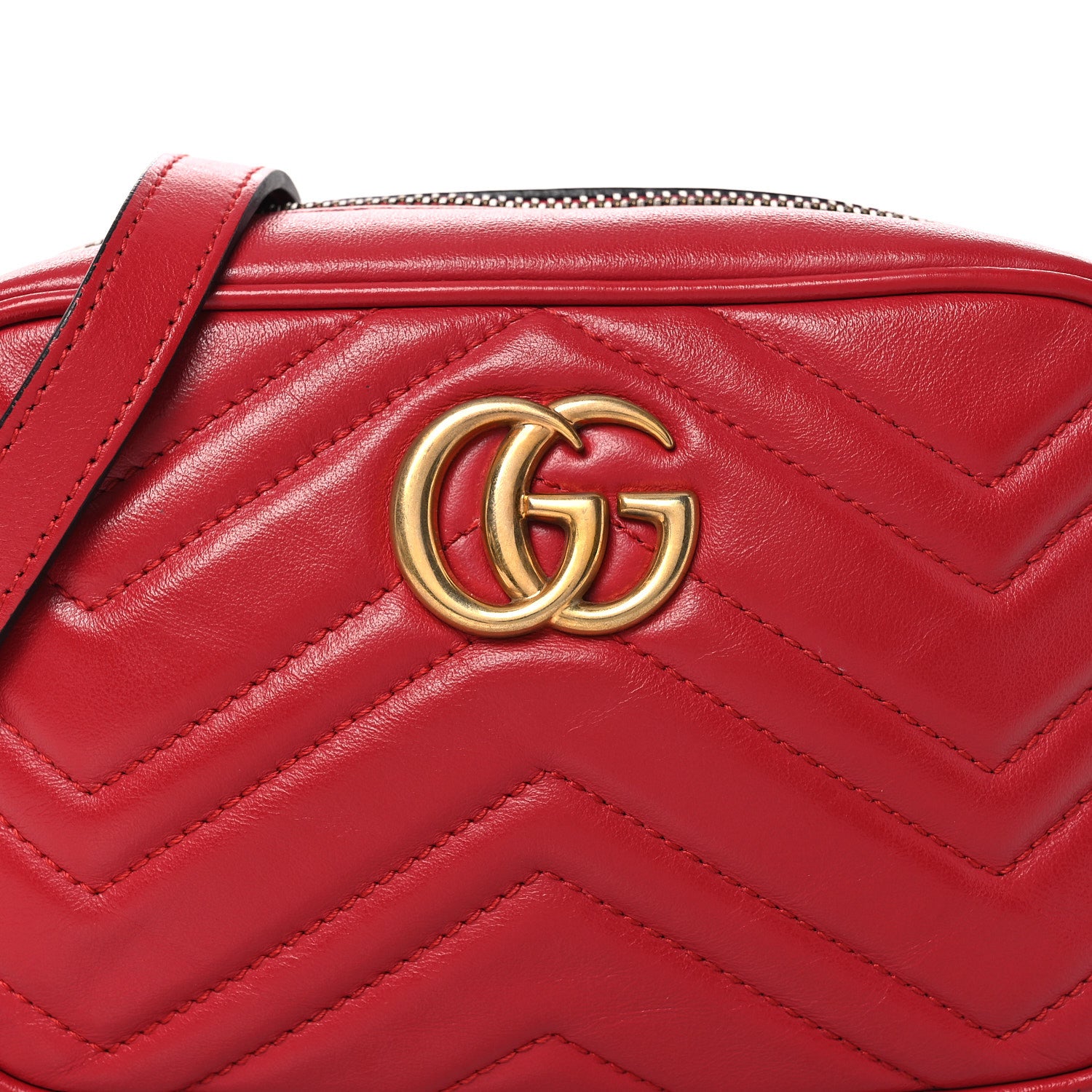 Gucci Calfskin Matelasse Mini GG Marmont Chain Shoulder Bag Hibiscus Red 8 of 12