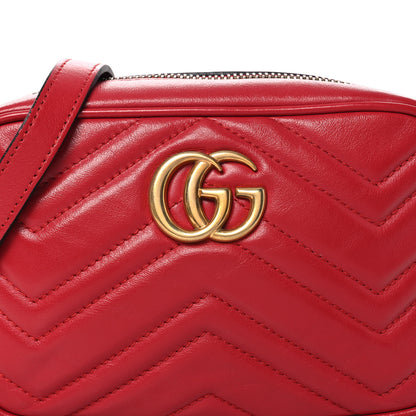 Gucci Calfskin Matelasse Mini GG Marmont Chain Shoulder Bag Hibiscus Red 8 of 12