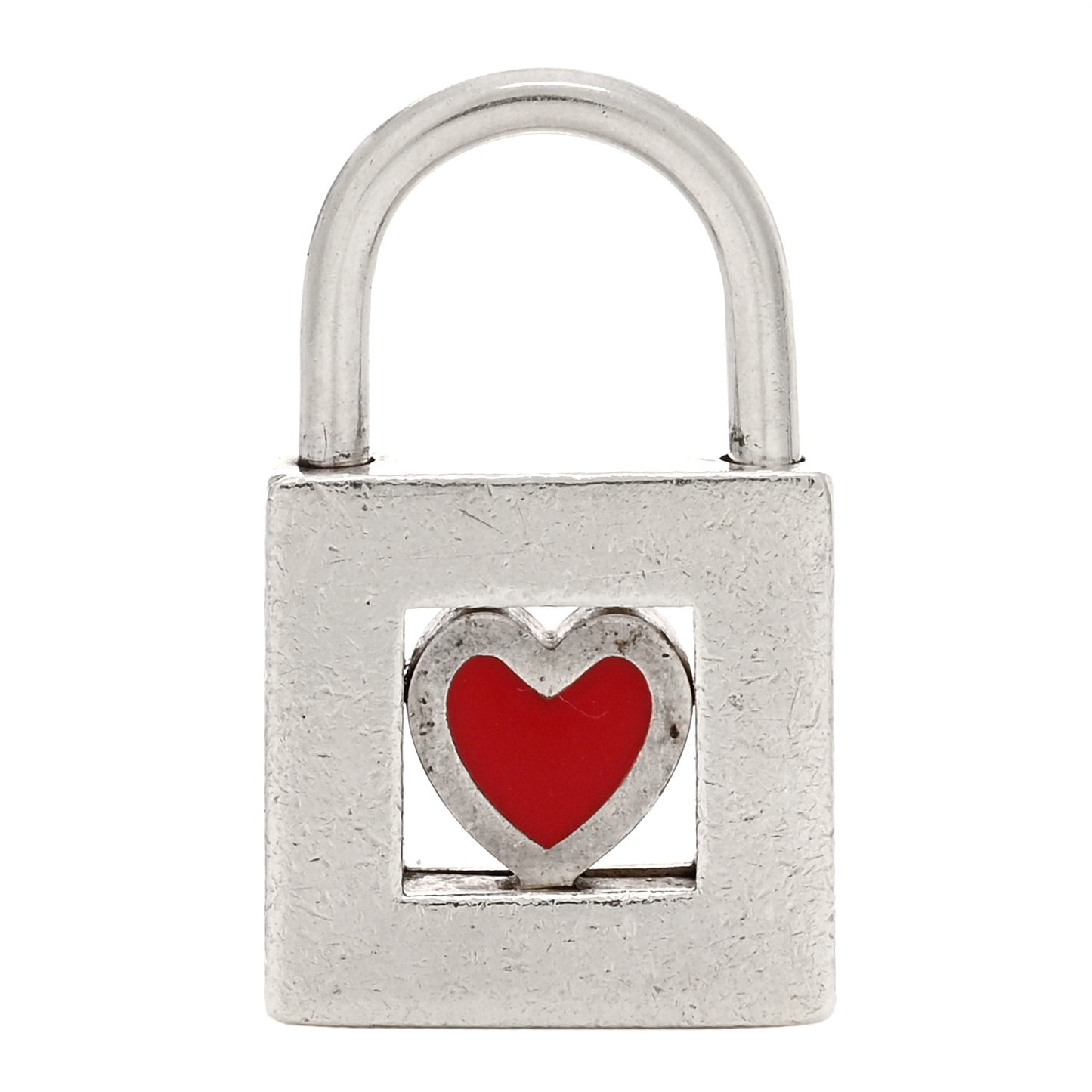 Sterling Silver Enamel Heart Pad Lock Charm Red