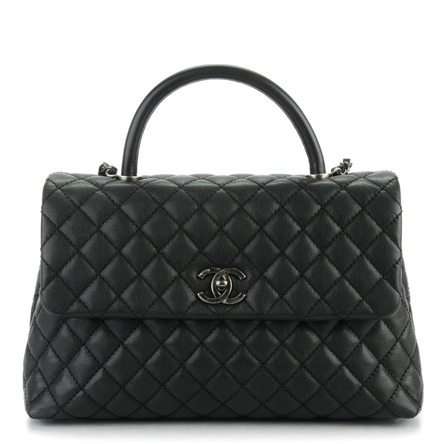 Caviar Quilted Medium Coco Handle Flap Black