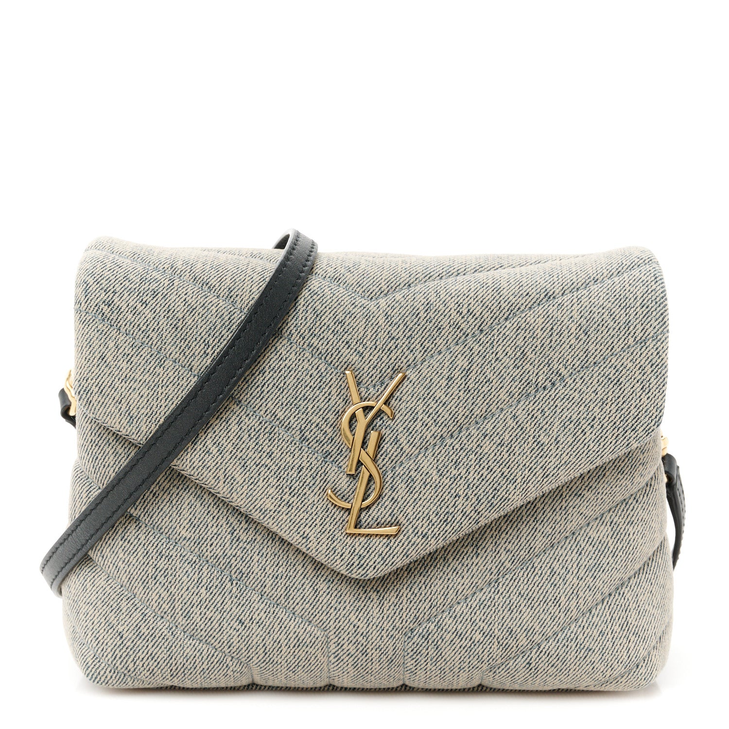 Saint Laurent Denim Y Quilted Monogram Toy Loulou Crossbody Bag Grey 1 of 11