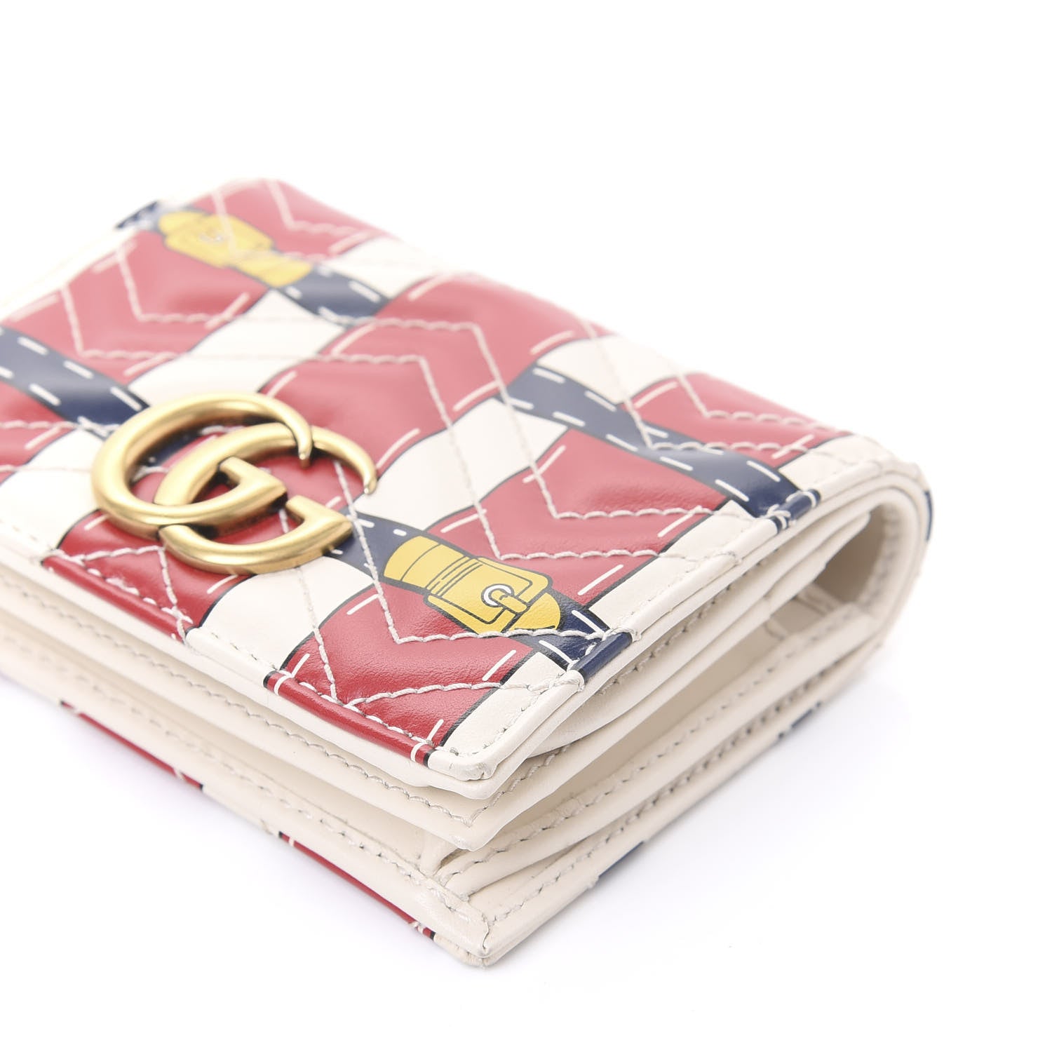 Gucci Calfskin Matelasse Trompe L'Oeil Print GG Marmont Card Case Wallet Off White 7 of 10