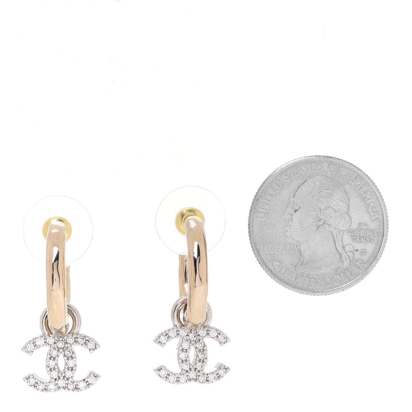 Metal Crystal CC Hoop Drop Earrings Gold