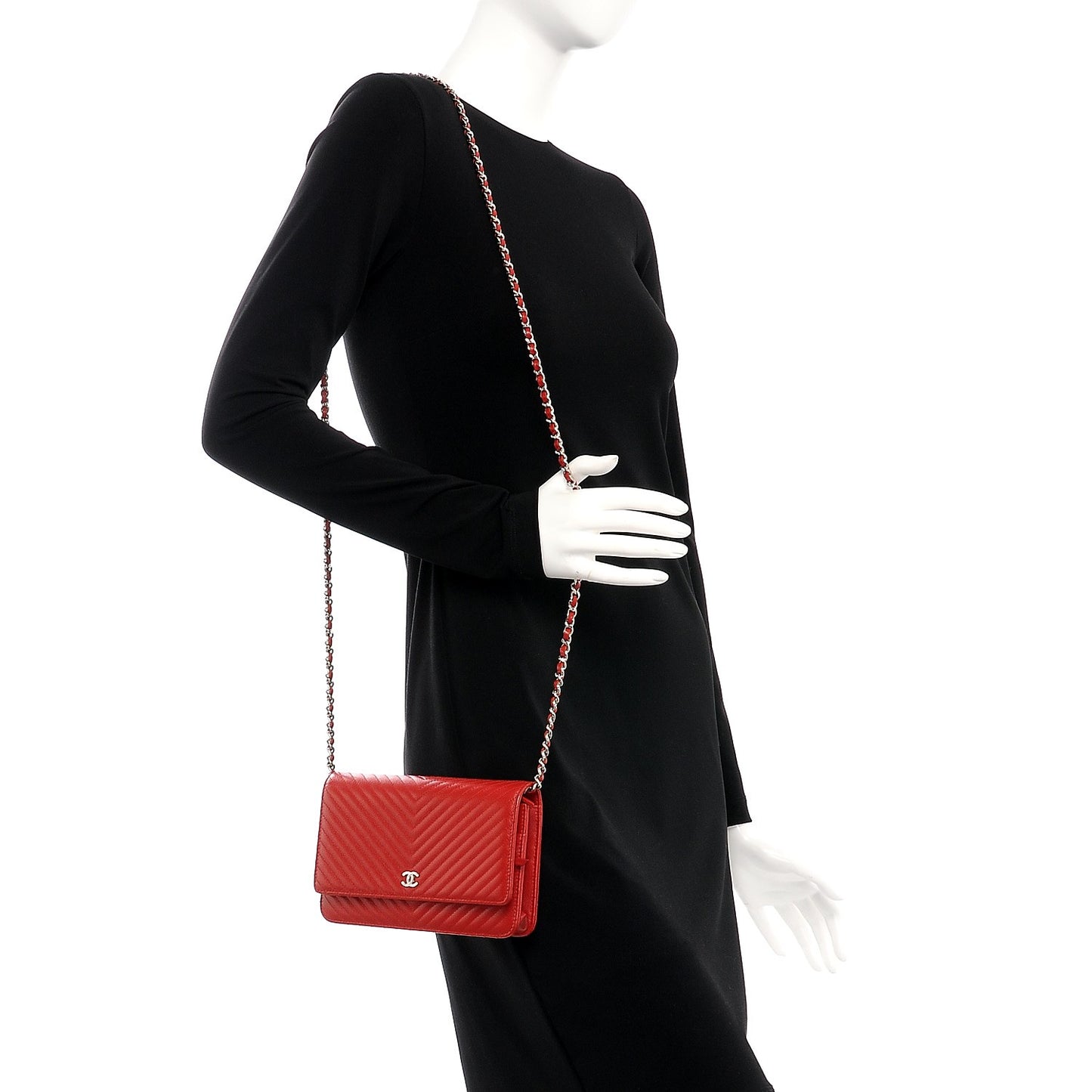 Caviar Chevron Quilted Wallet On Chain WOC Red