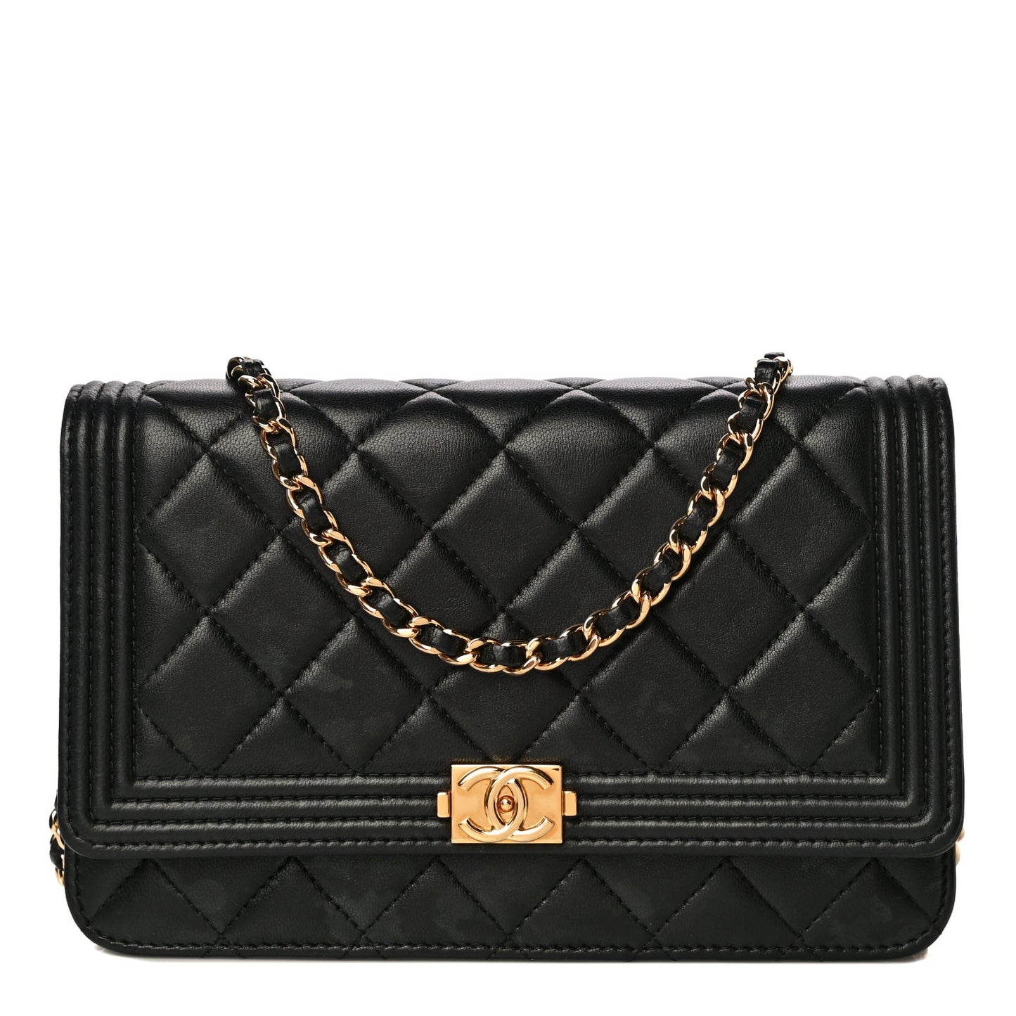 Lambskin Quilted Boy Wallet On Chain WOC Black