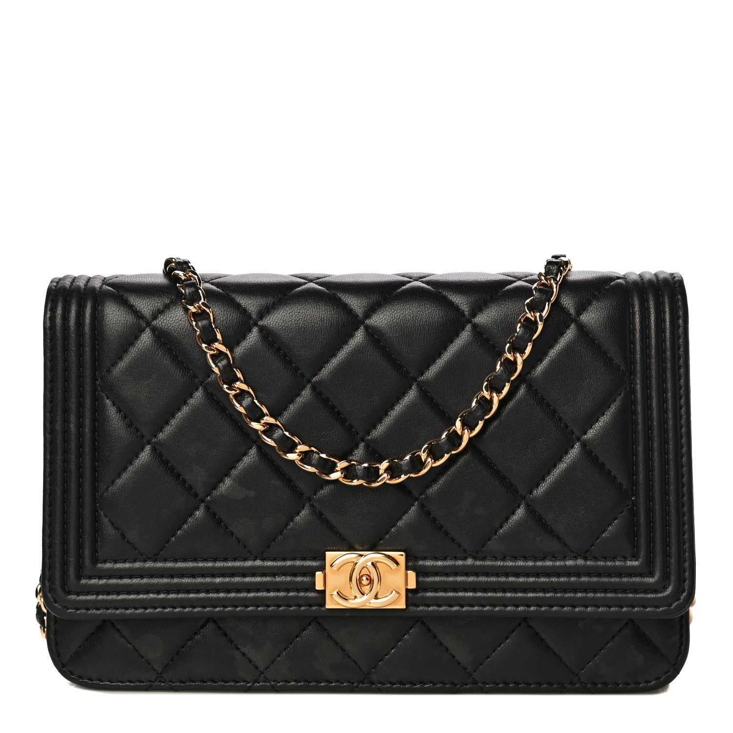 Chanel Lambskin Quilted Boy Wallet On Chain WOC Black 1 of 18