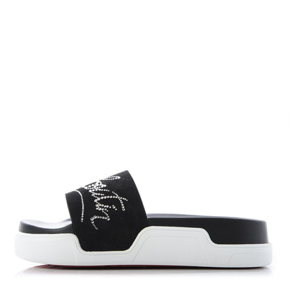 Christian Louboutin Veau Velours Strass Dear Pool Platform Slide Sandal 36.5 Black 1 of 9