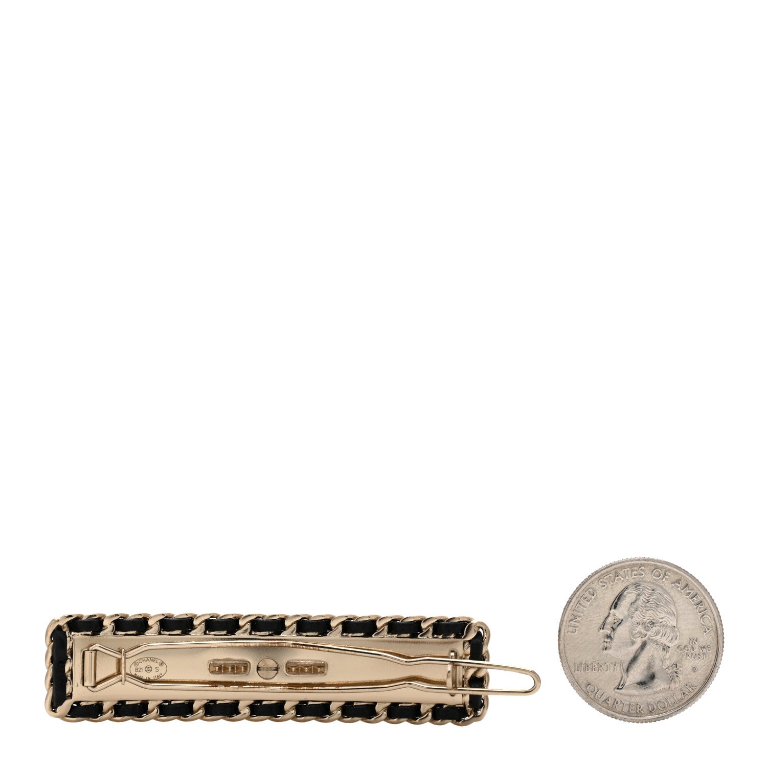 Chanel Metal Lambskin Quilted CC Hair Clip Barrette Black Gold 2 of 4