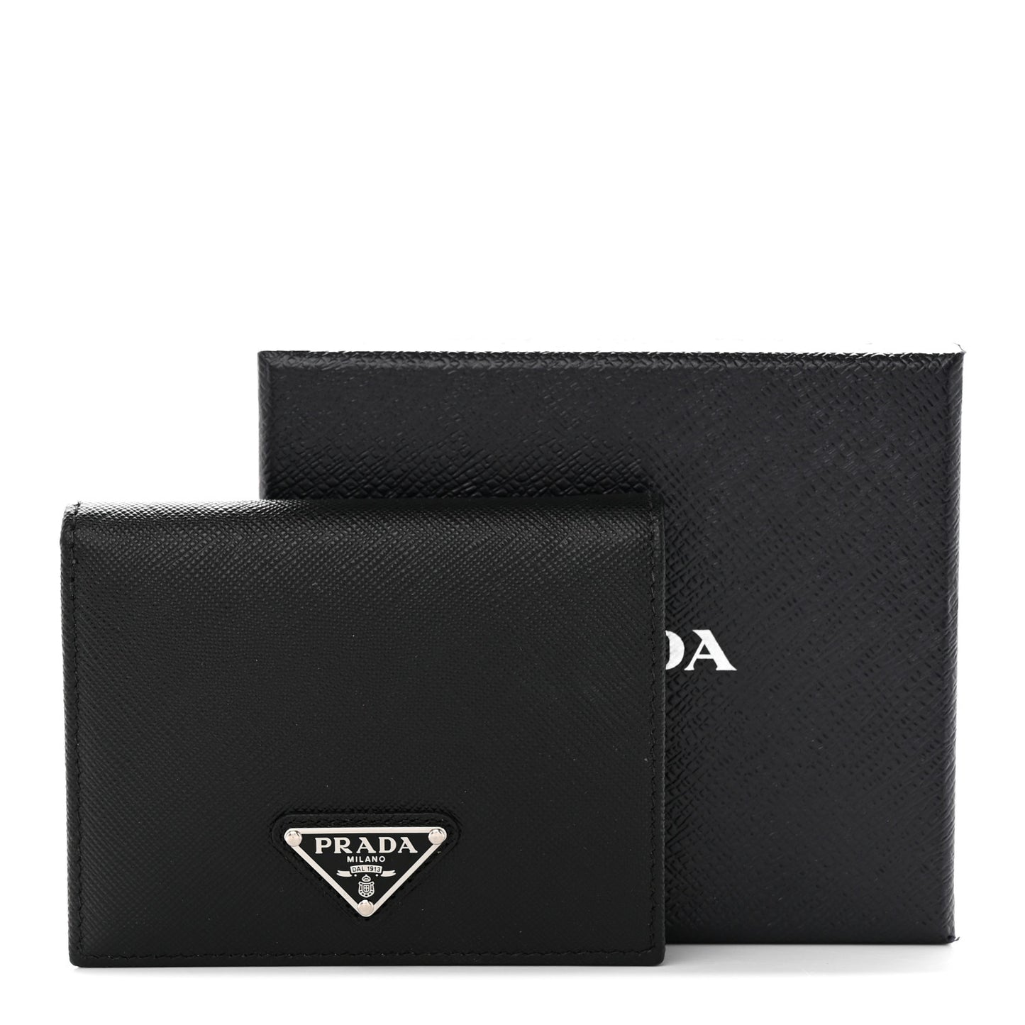 Saffiano Small Triangle Bi-Fold Wallet Black