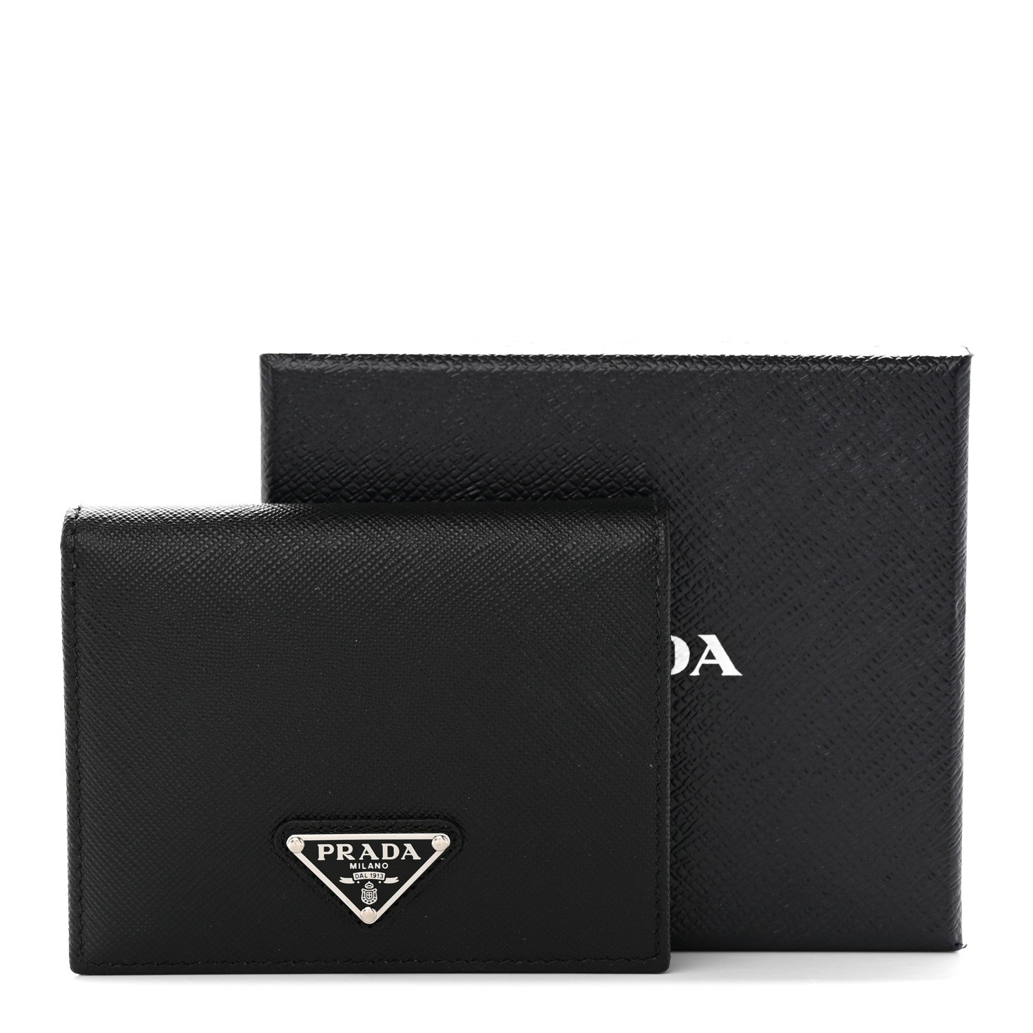 Prada Saffiano Small Triangle Bi-Fold Wallet Black 10 of 10