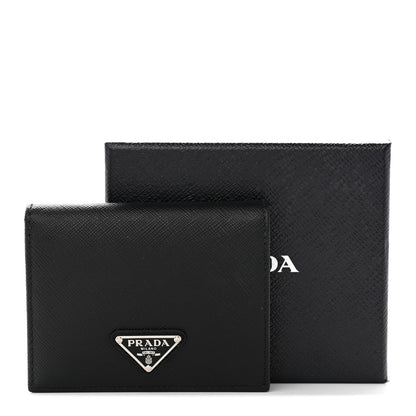 Prada Saffiano Small Triangle Bi-Fold Wallet Black 10 of 10