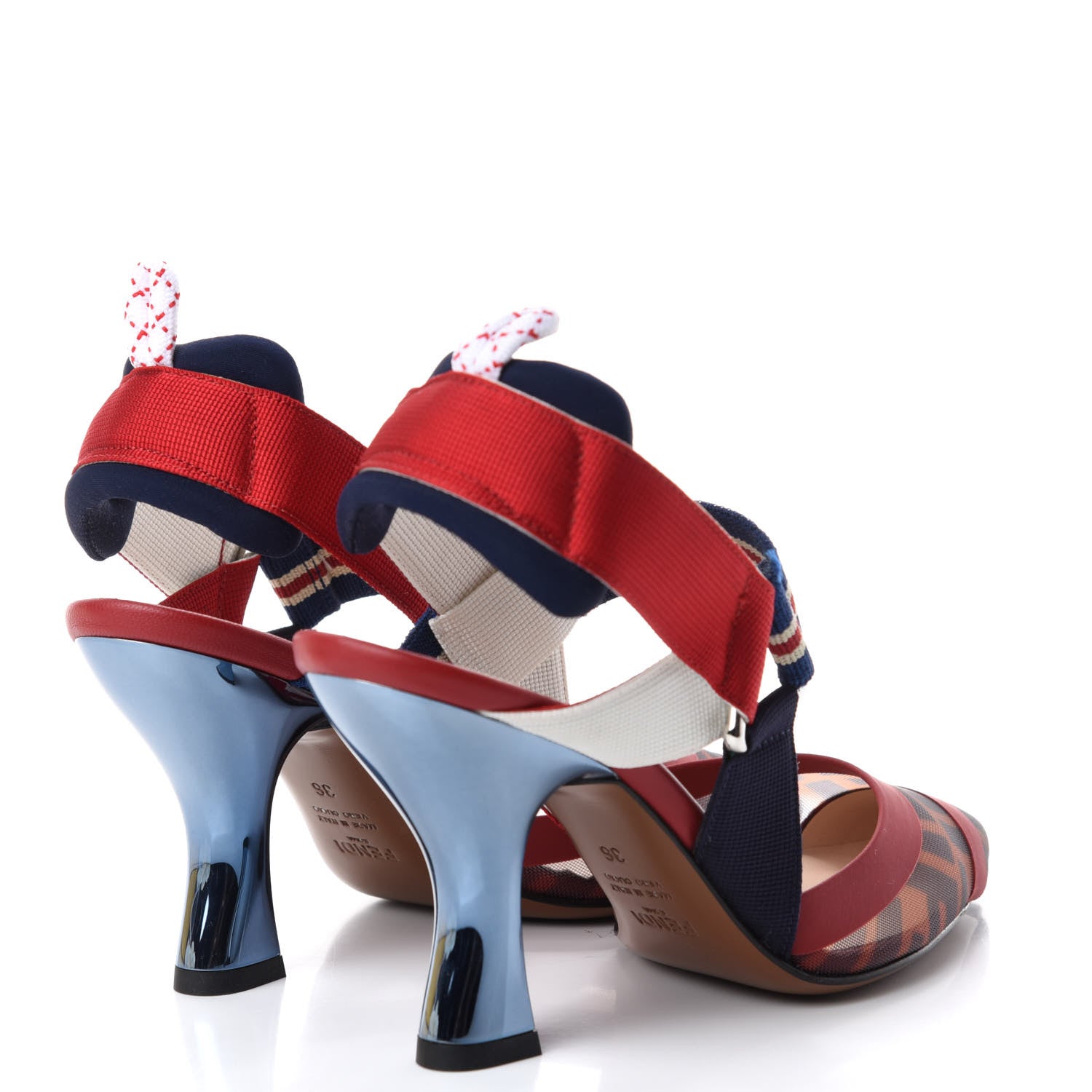 Fendi Technical Mesh FF Colibri 85mm Slingback Pumps 36 Tobacco Moro Zaffiro Ciliegia Rosso 4 of 10