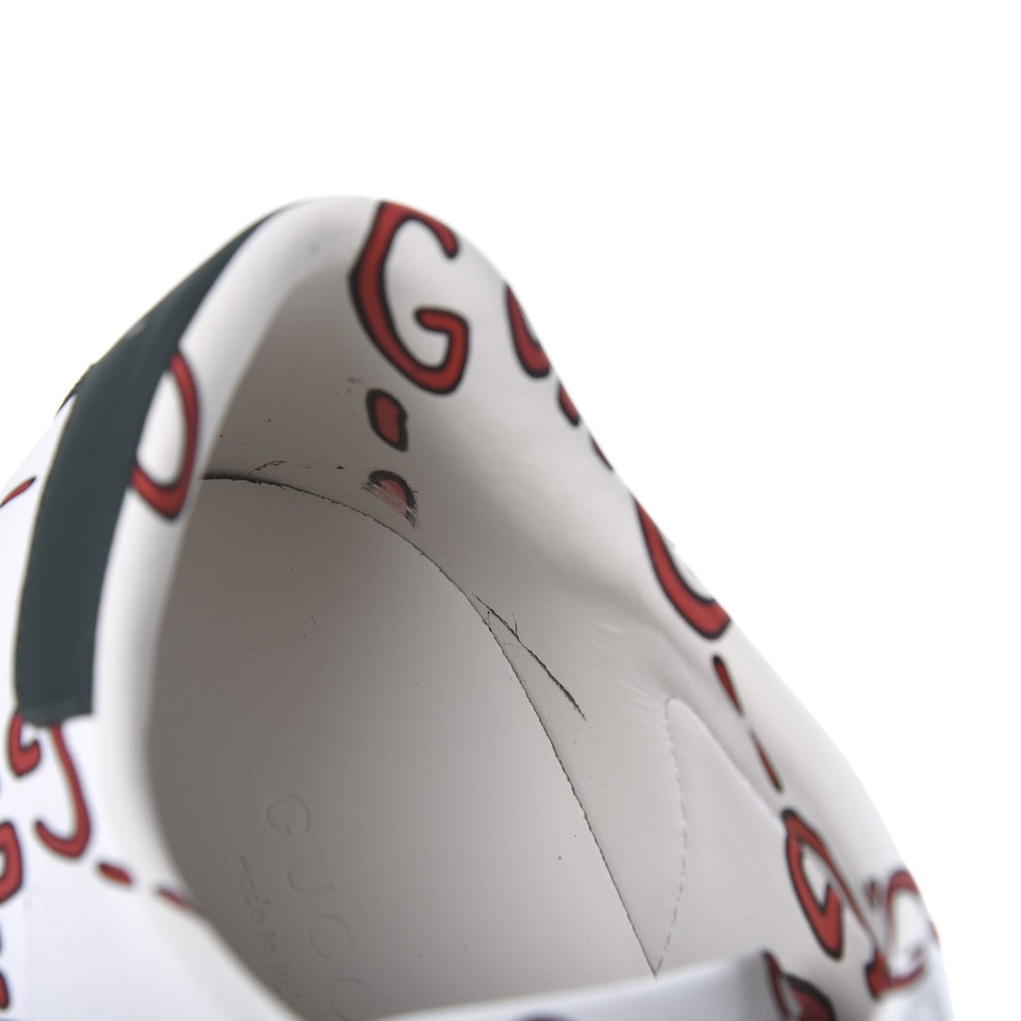 Calfskin GucciGhost Print Womens Ace Sneakers 38 White Hibiscus Red