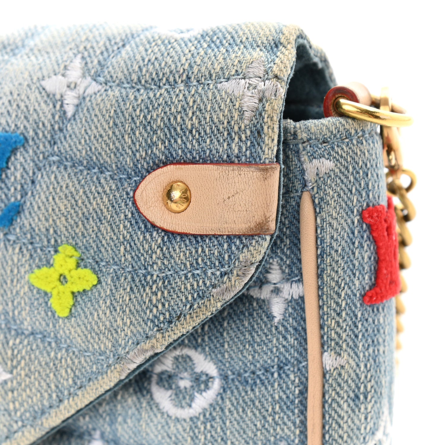 Louis Vuitton Embroidered Monogram Denim New Wave Chain Pochette Blue 10 of 14