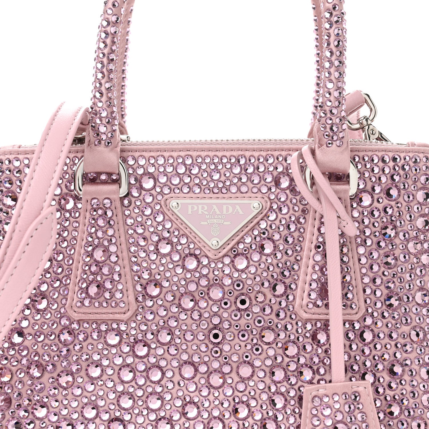 Prada Satin Crystal Mini Galleria Double Zip Tote Alabastro 7 of 9