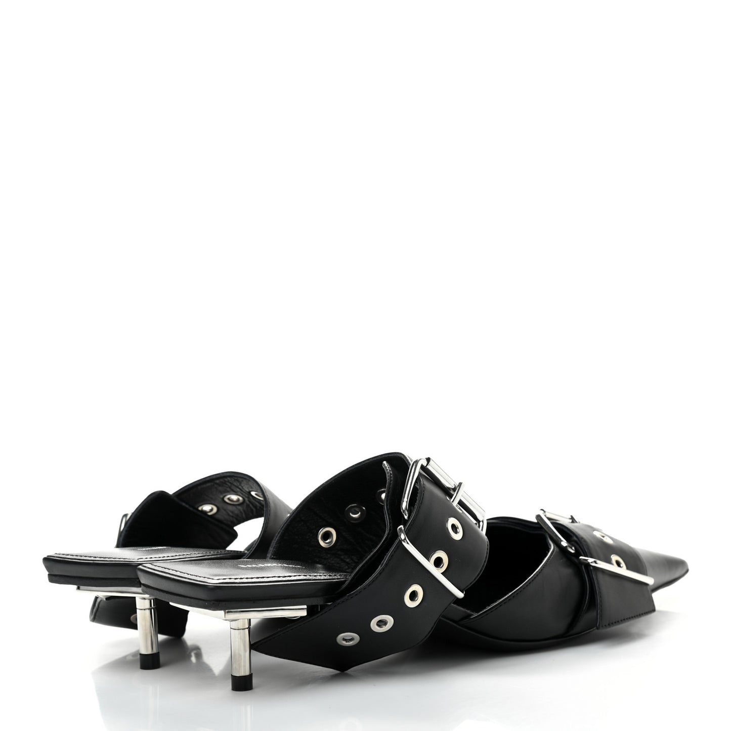 Shiny Calfskin Belt 40mm Mules 39.5 Black