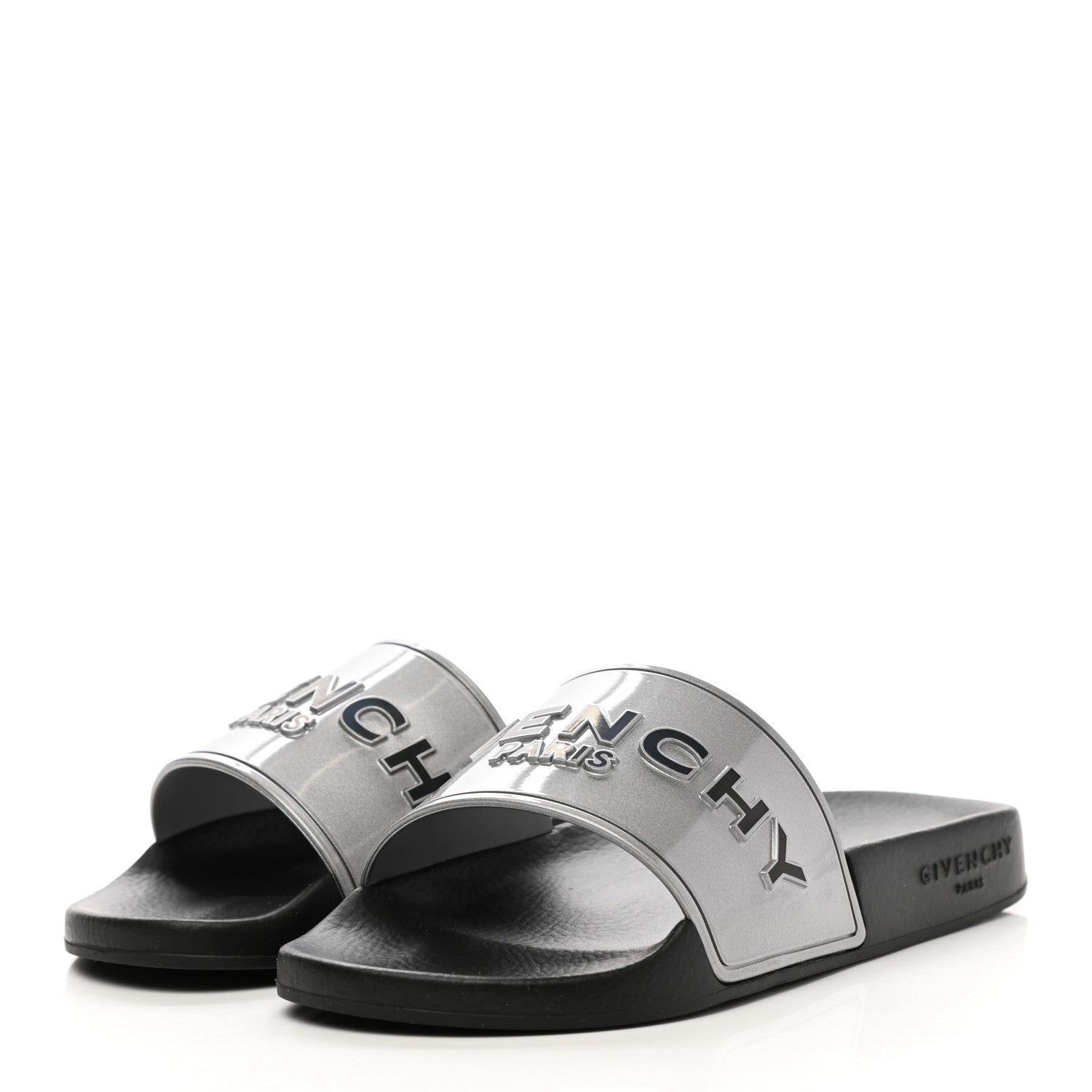 Givenchy Metallic Rubber Logo Womens Pool Slide Sandals 35 Silver 3 of 8
