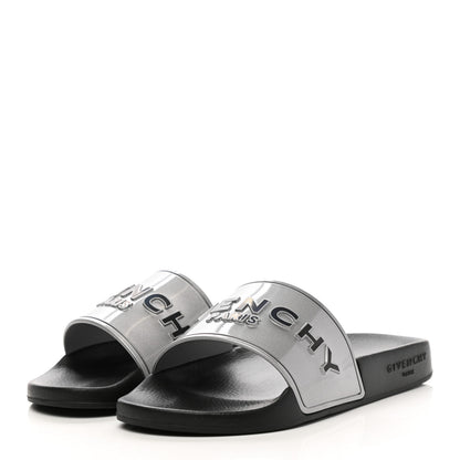 Givenchy Metallic Rubber Logo Womens Pool Slide Sandals 35 Silver 3 of 8