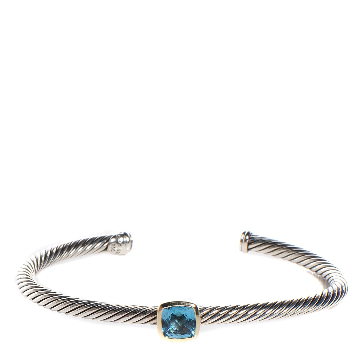 David Yurman Sterling Silver 18K Yellow Gold Blue Topaz 4mm Albion Cable Bracelet 1 of 5