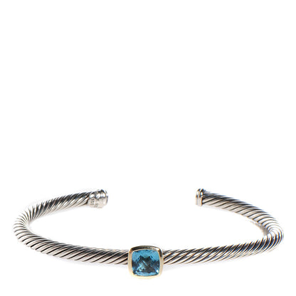 David Yurman Sterling Silver 18K Yellow Gold Blue Topaz 4mm Albion Cable Bracelet 1 of 5
