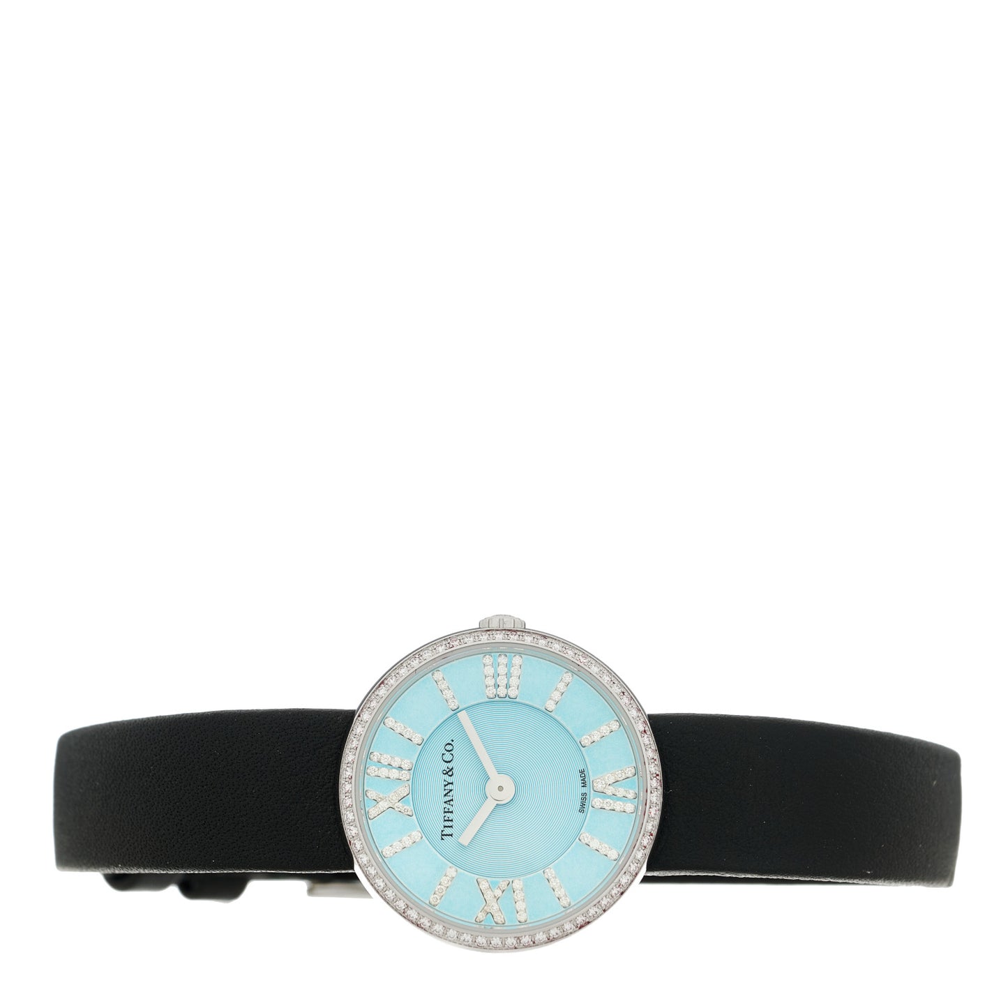 Stainless Steel Calfskin Diamond Bezel 24mm Atlas 2-Hand Quartz Watch Tiffany Blue