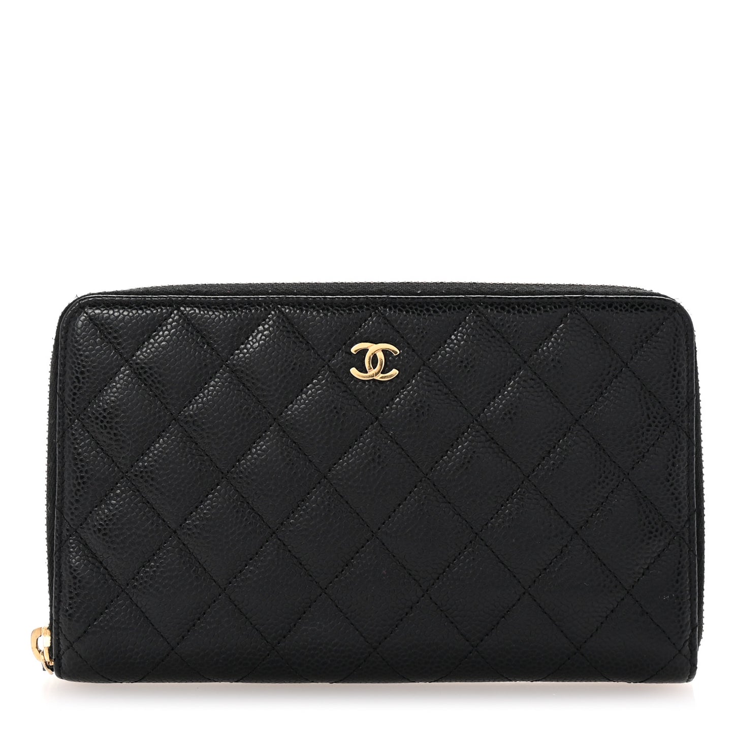 Caviar Quilted Large Zip Around Organizer Wallet Black