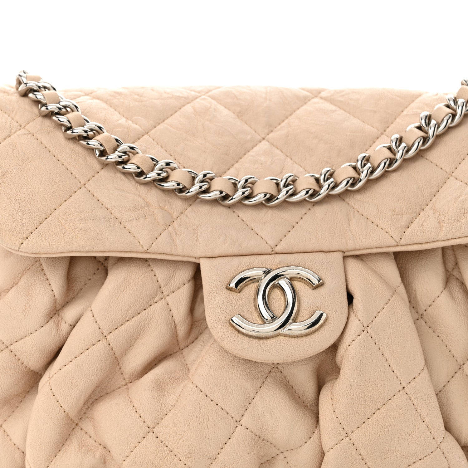 Chanel Washed Lambskin Quilted Medium Chain Around Messenger Beige 8 of 11