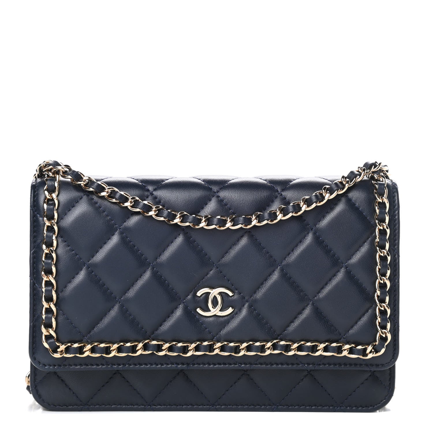 Chanel Lambskin Quilted Chain Around Wallet On Chain WOC Navy Blue 1 of 13
