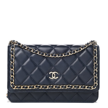 Chanel Lambskin Quilted Chain Around Wallet On Chain WOC Navy Blue 1 of 13