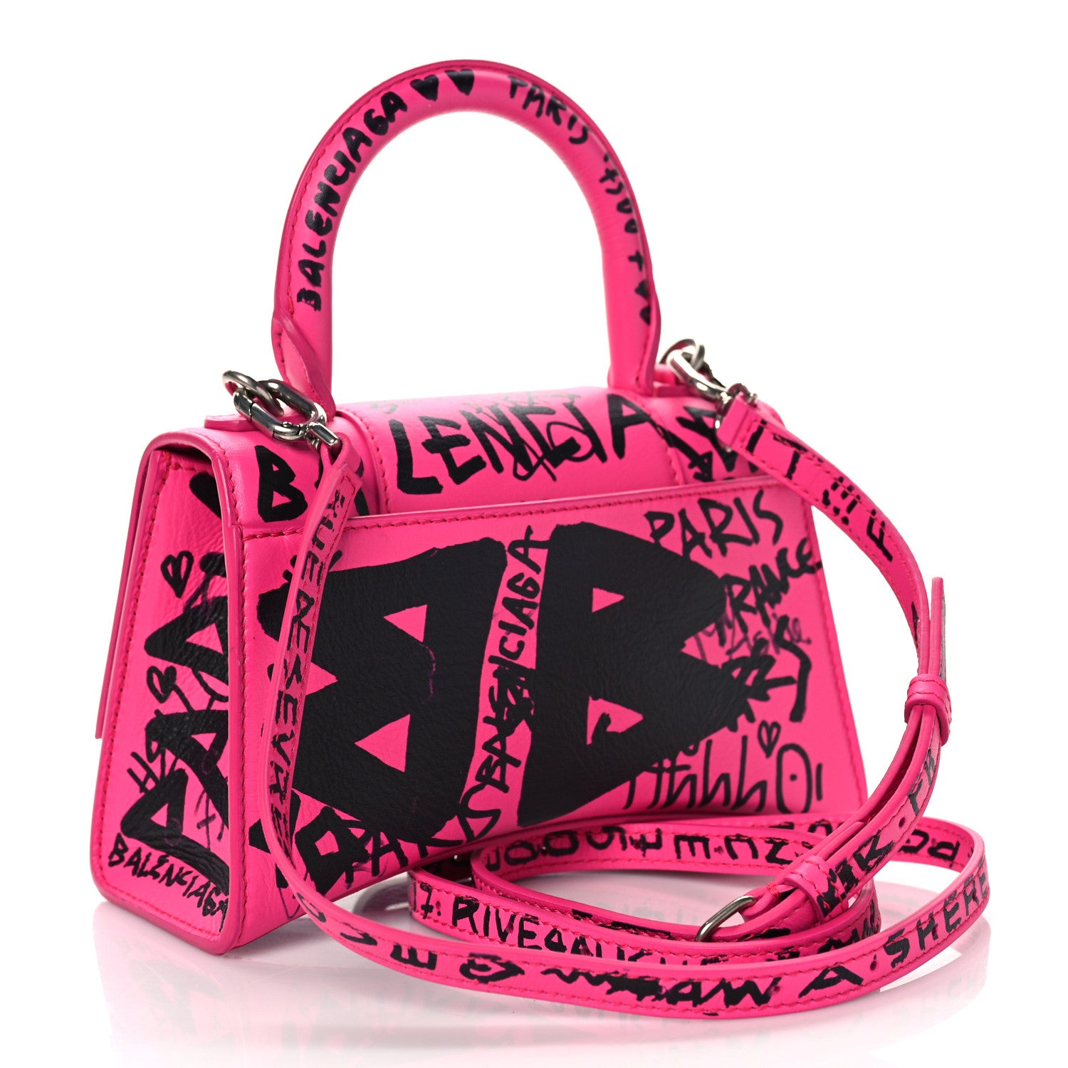 Balenciaga Smooth Calfskin Graffiti Hourglass Top Handle Bag XS Acid Fuchsia Black 3 of 8