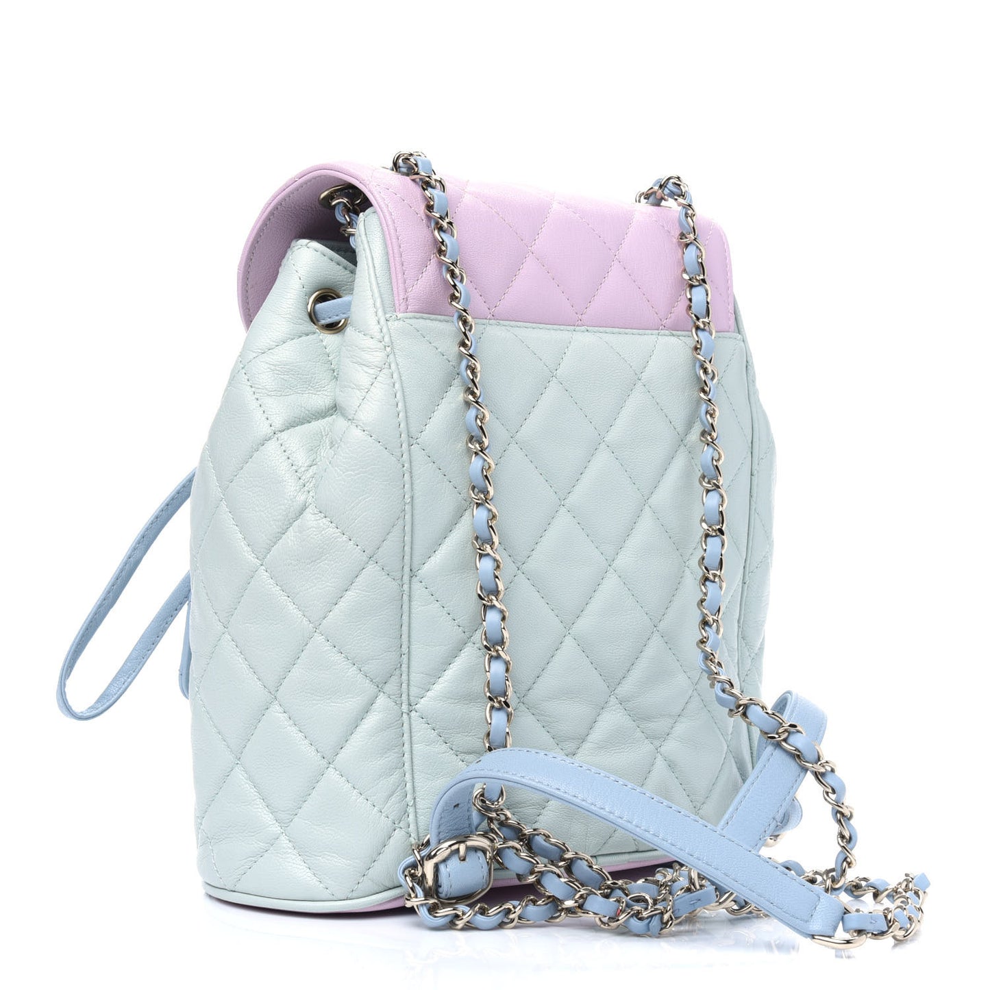 Goatskin Quilted Duma Drawstring Backpack Green Blue Pink